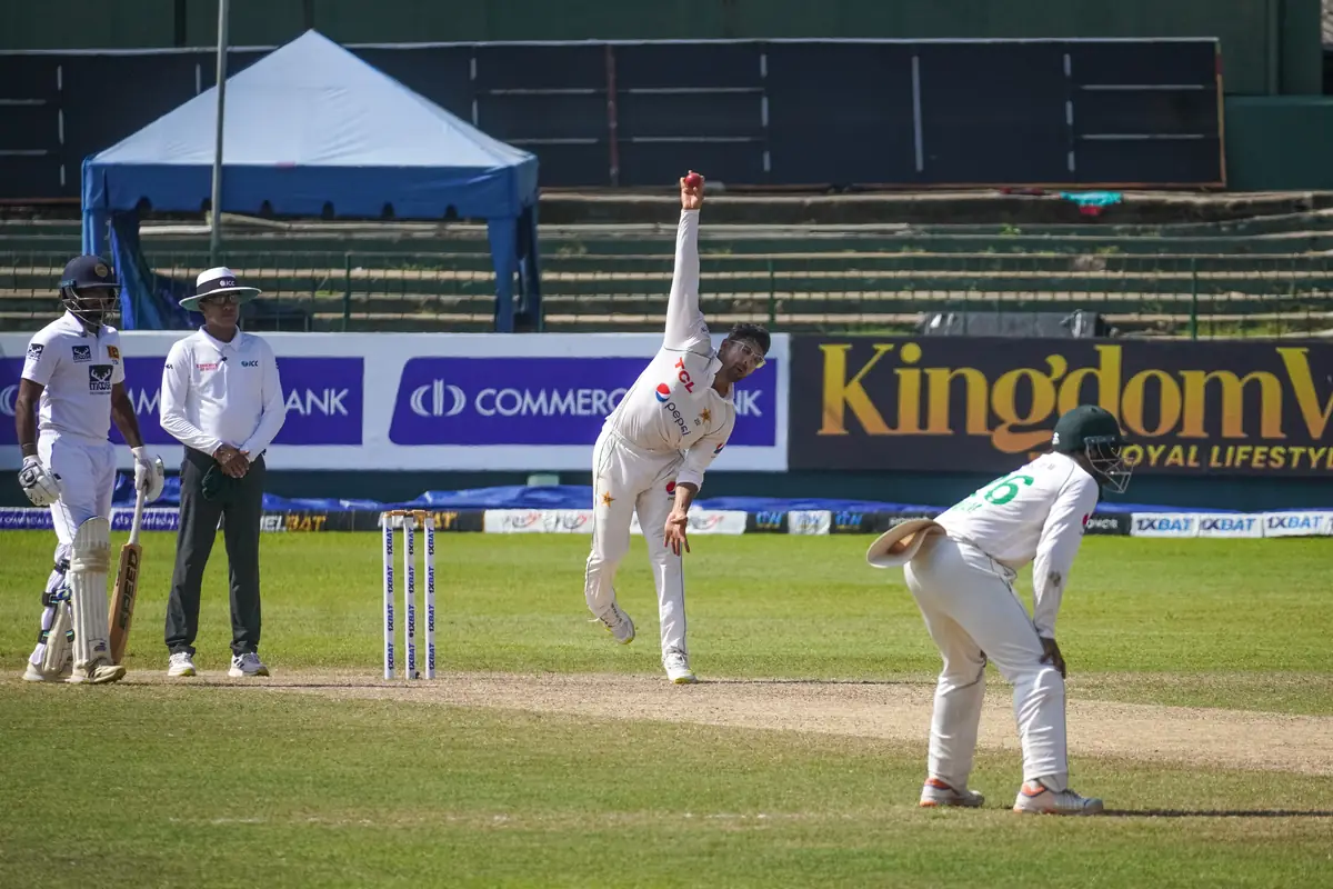 Pakistan spinner Abrar Ahmed bowling