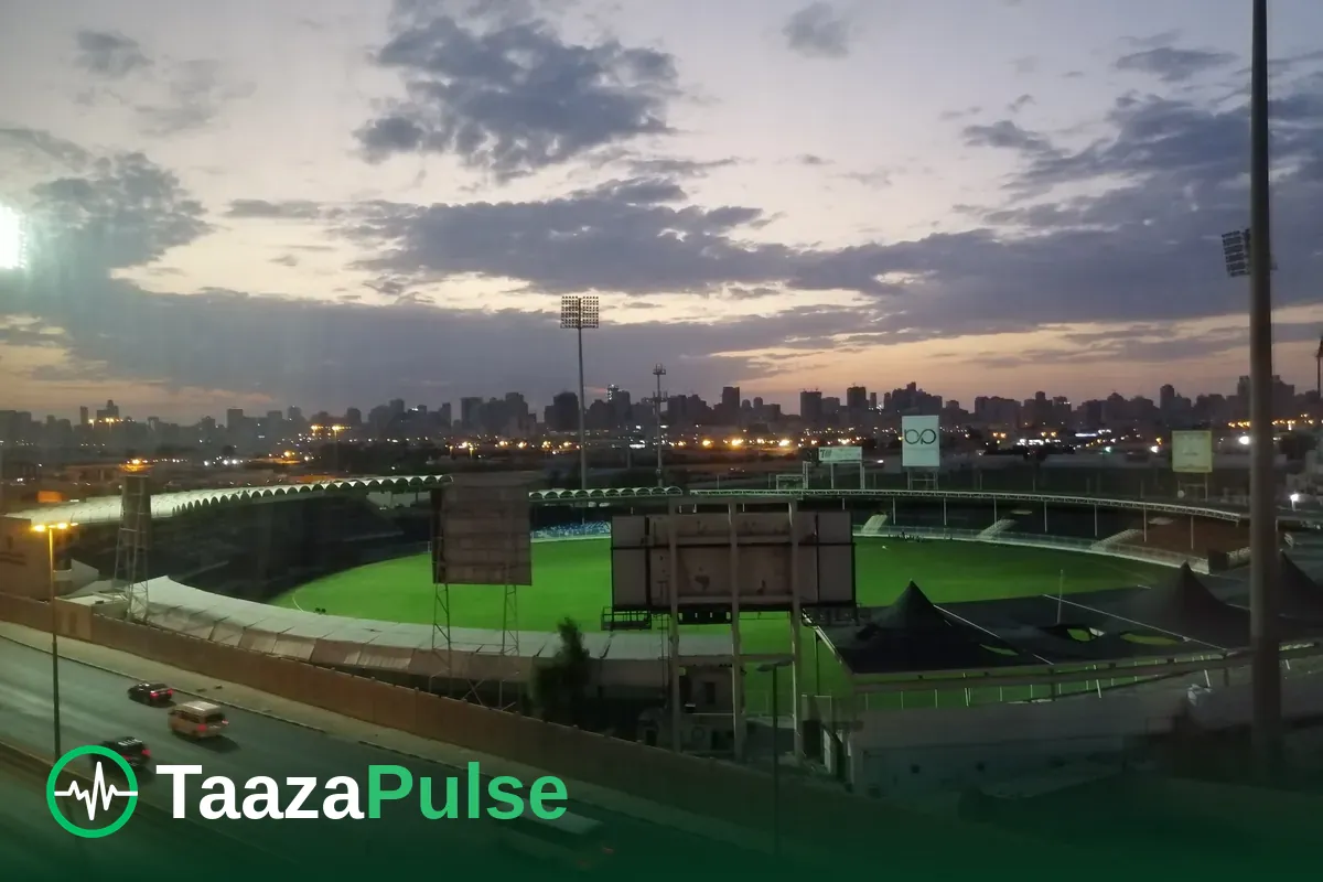 Sharjah Cricket Stadium under lights during a T20I