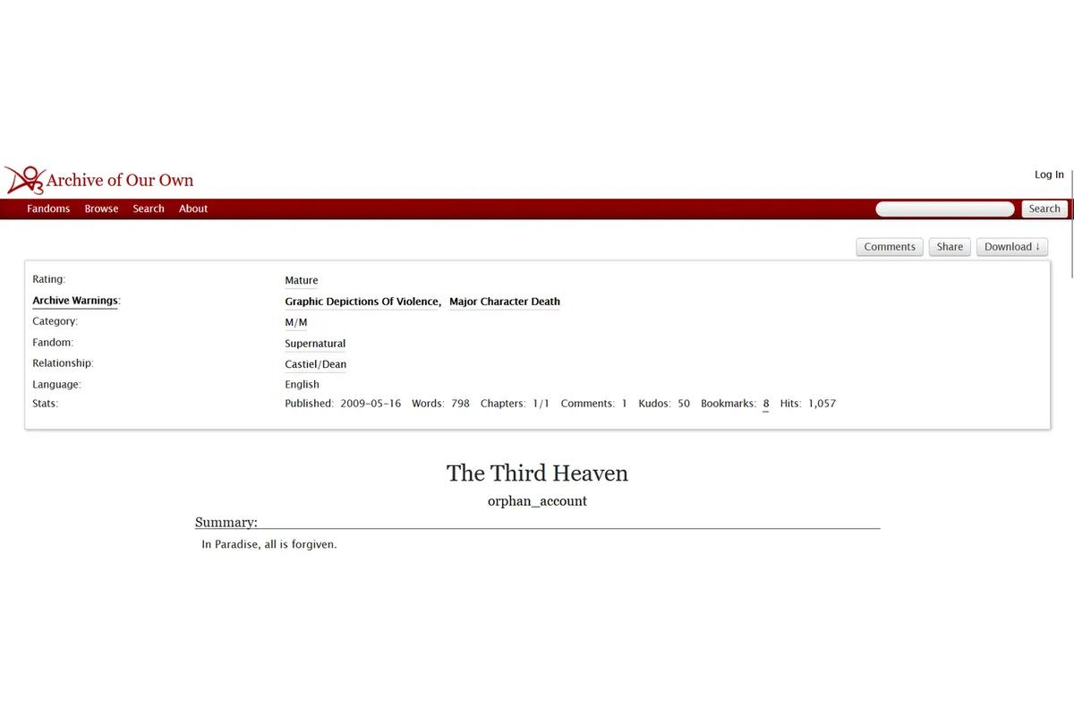A work page on Archive of Our Own