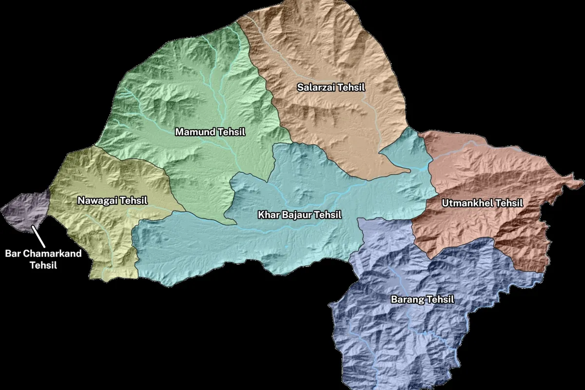 Map of Bajaur district's seven tehsils