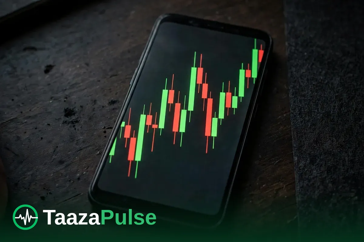 A smartphone showing a generic cryptocurrency trading chart