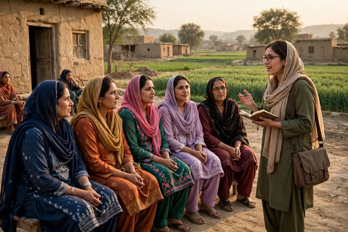 Women at a community registration session in a rural area of Pakistan