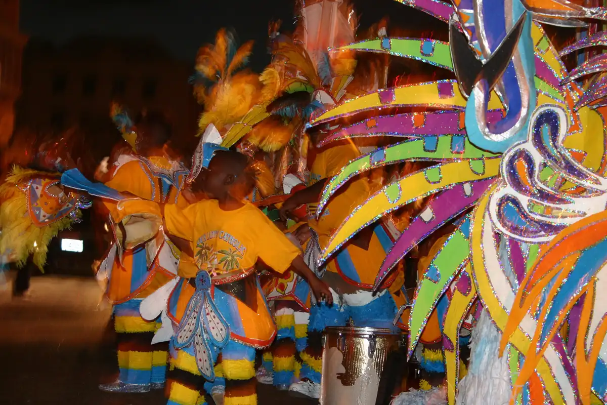 Junkanoo parade performers in colourful costumes in Nassau, Bahamas
