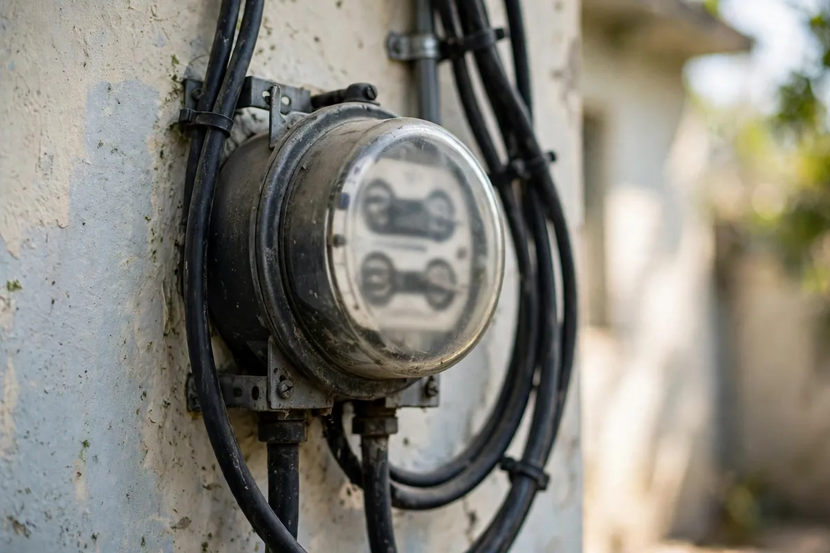 Electricity meter installed on the wall of a house in Pakistan