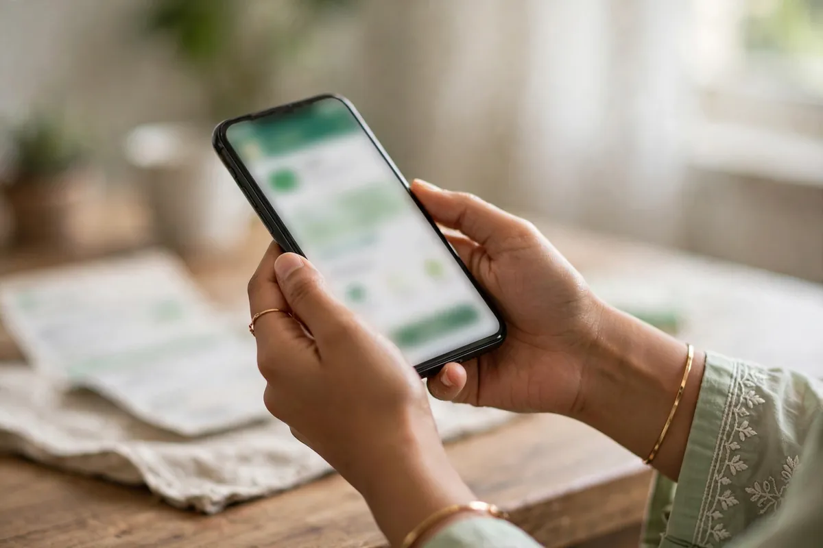 Woman paying her electricity bill through a mobile banking app