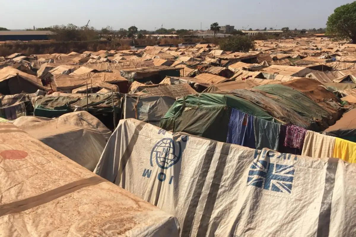 Rows of tents at a displacement camp