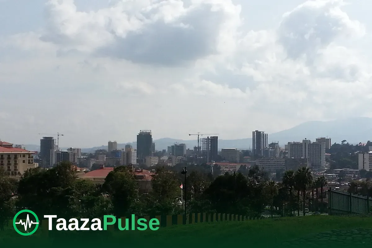 The Addis Ababa skyline under a cloudy sky
