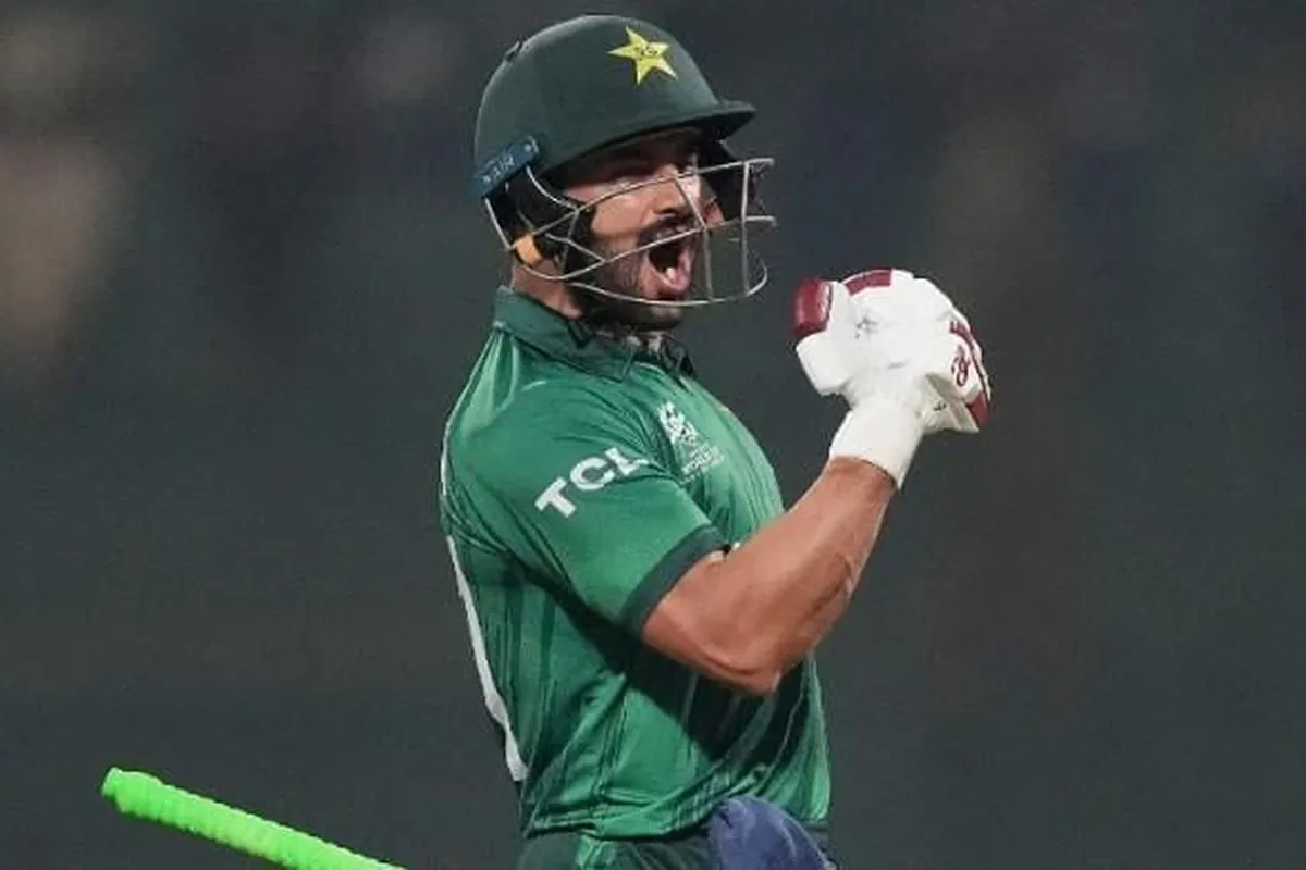 Pakistan captain Sahibzada Farhan celebrates after scoring a century