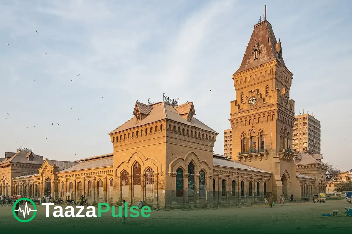 Empress Market in Karachi, a historic stone market building with a clock tower