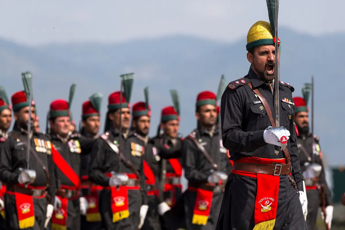 Frontier Corps personnel on parade in uniform