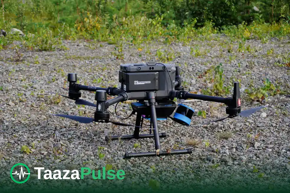 A quadcopter drone fitted with Lidar equipment