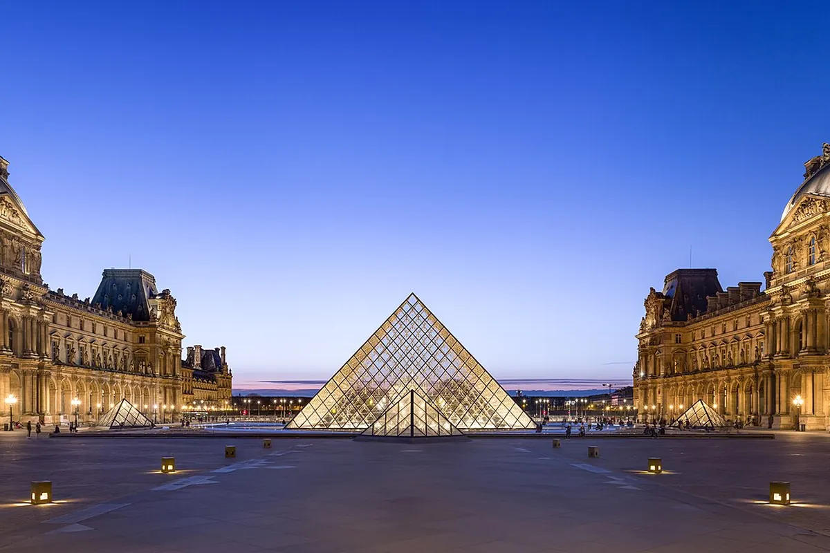 The Louvre Pyramid and museum palace in Paris