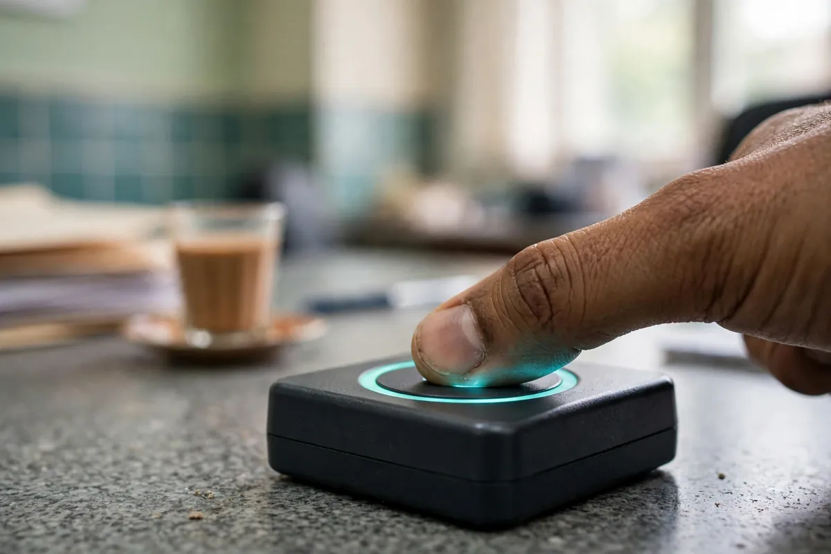 Thumb being scanned on a biometric fingerprint device at a NADRA counter