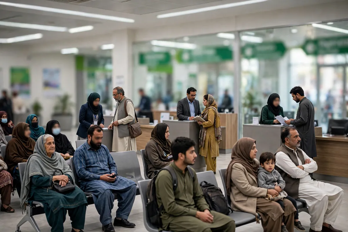 Citizens waiting at service counters inside a NADRA registration centre