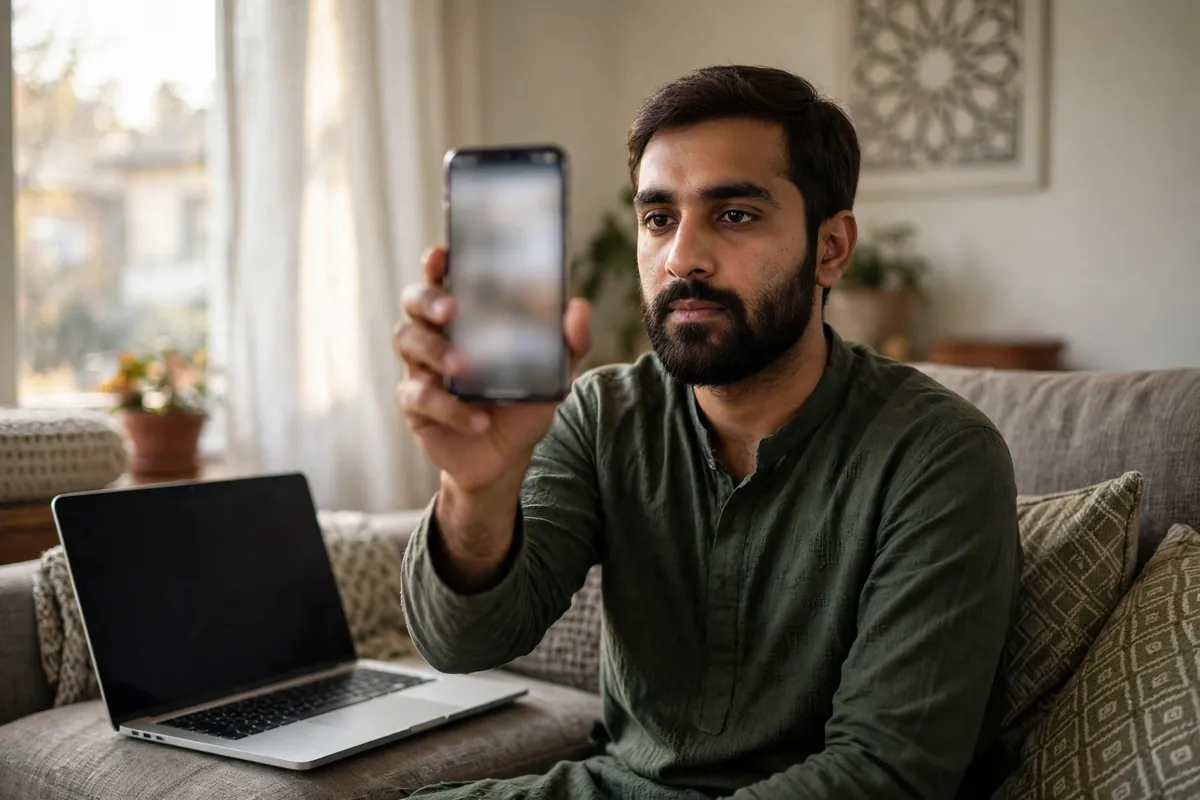 Man renewing his CNIC online at home through the Pak ID app