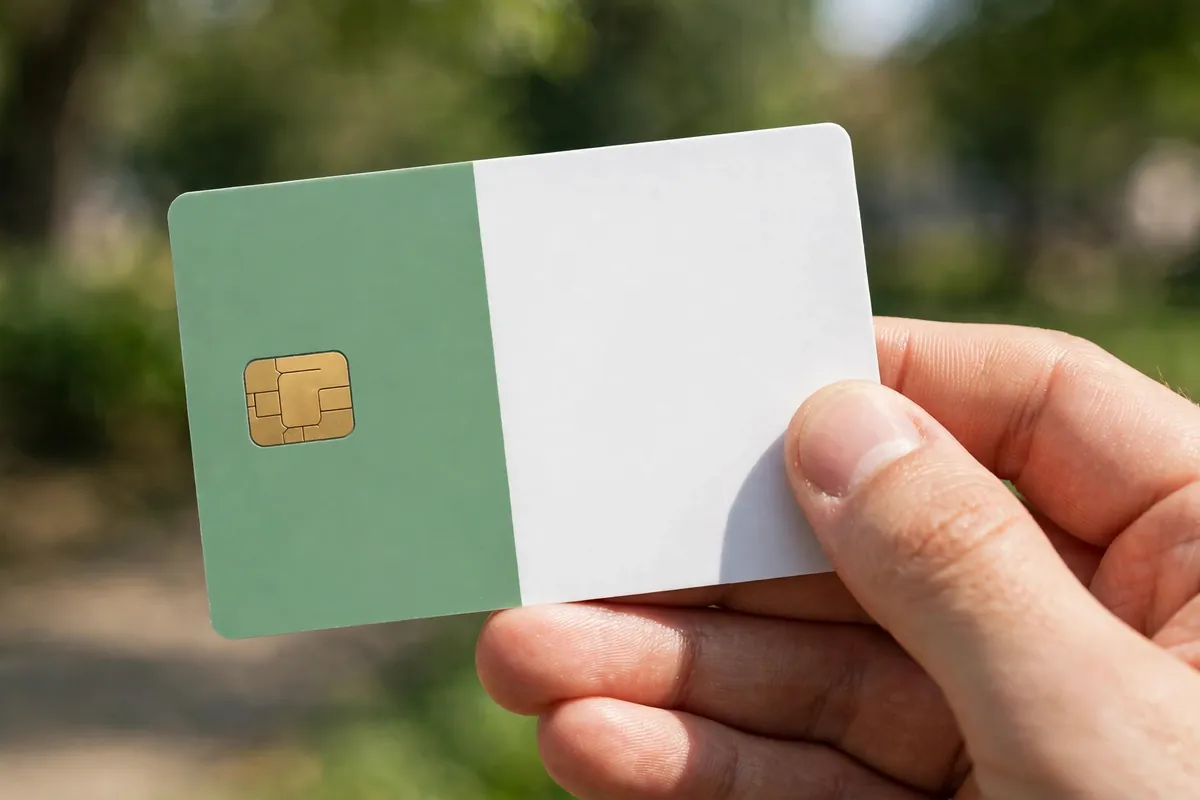 Hand holding a green and white smart CNIC with an embedded chip