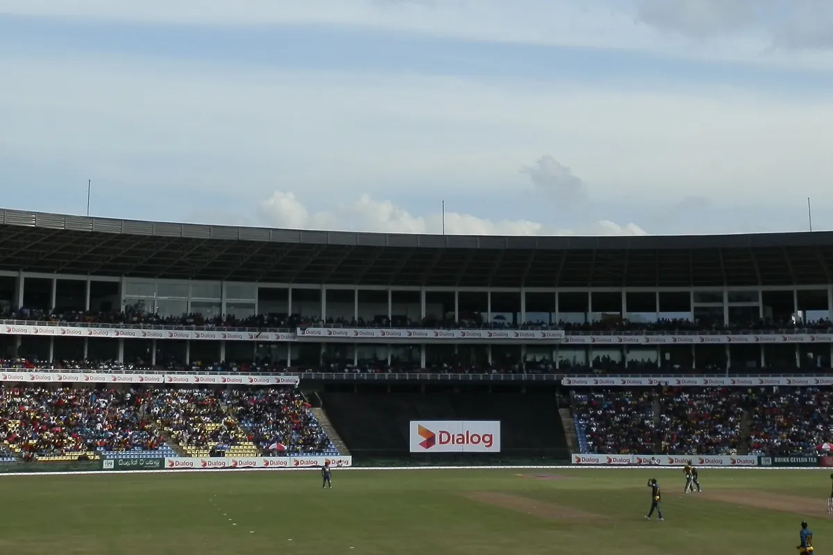 The main pavilion at Pallekele International Cricket Stadium in Kandy