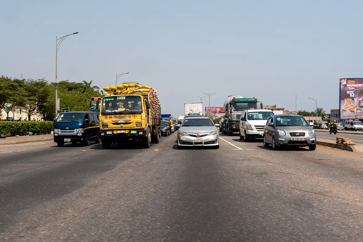 Busy traffic on a multi-lane road
