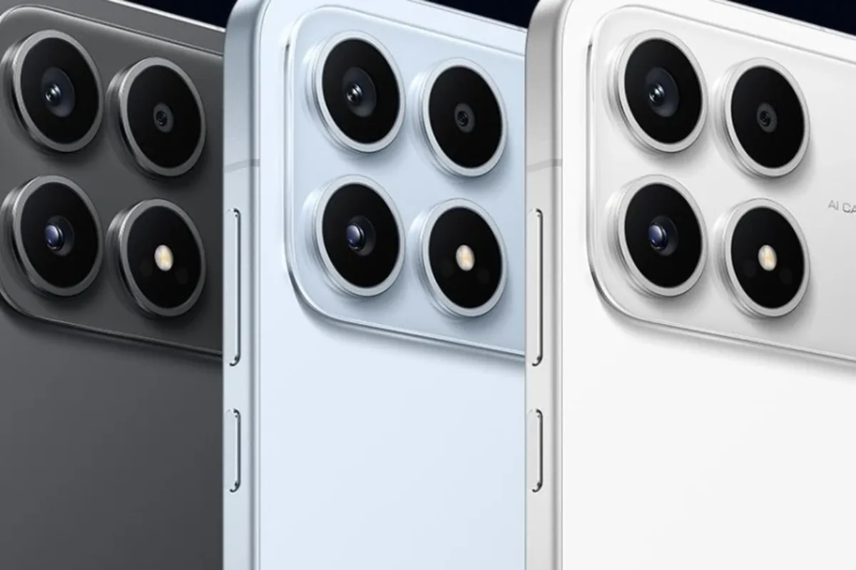 The Poco X8s rear design in Blue, Black and White finishes