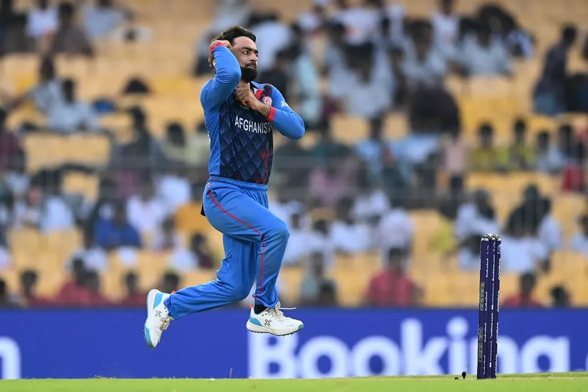 Rashid Khan bowling for Afghanistan