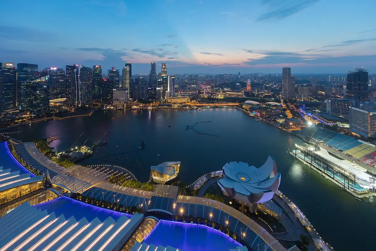 Singapore's central business district at dusk