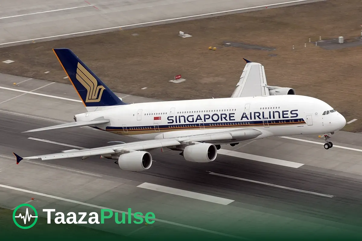 A Singapore Airlines Airbus A380 taking off