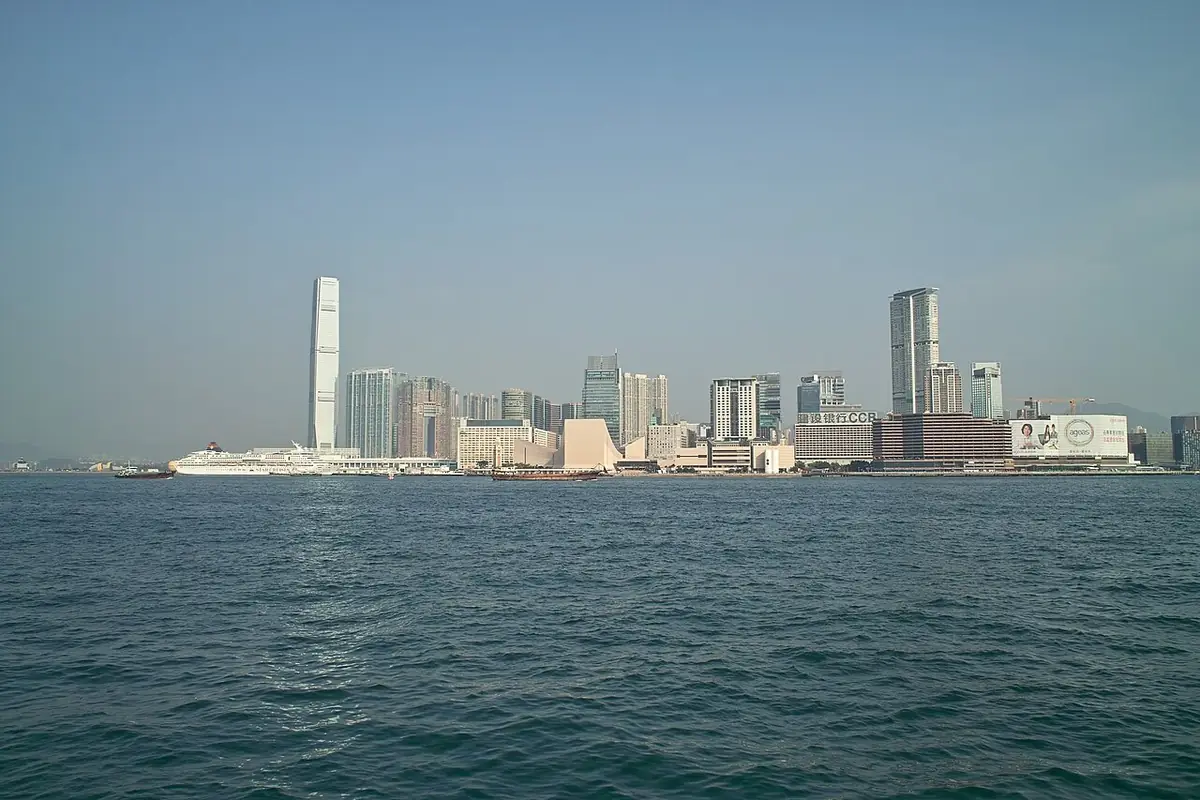 The Hong Kong skyline across Victoria Harbour — the Sixes are played at Mission Road Ground in Mong Kok