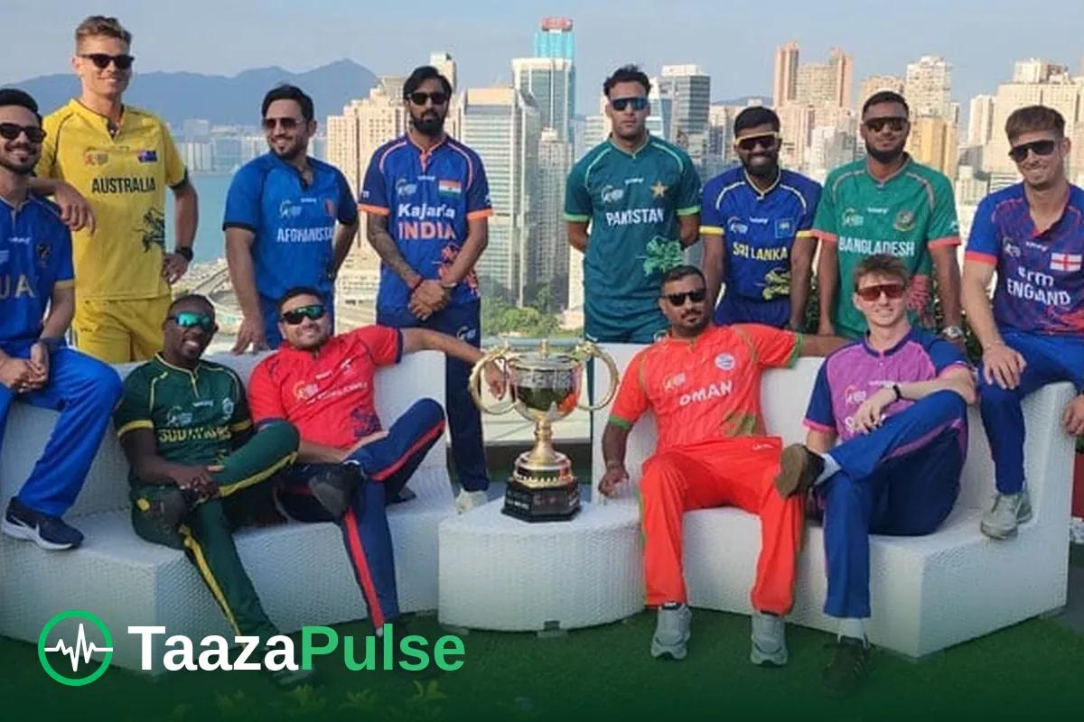 The twelve Hong Kong Sixes 2026 captains pose with the tournament trophy in Hong Kong on 29 October 2026