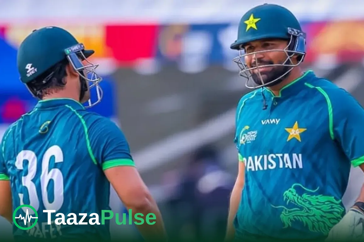 Pakistan's Khawaja Nafay and captain Abbas Afridi during the Hong Kong Sixes match against India
