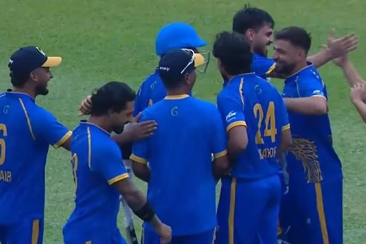 UAE players celebrating a wicket against Pakistan at the Hong Kong Sixes