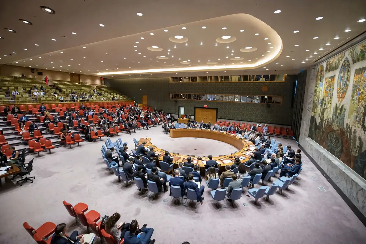 United Nations Security Council chamber in New York with delegates seated