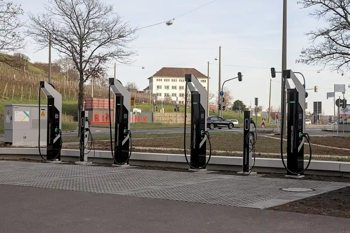 Electric vehicle charging stations in a row